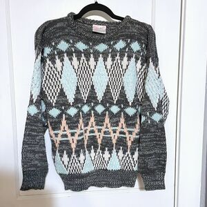 one step up vintage acrylic sweater multicolor Women’s Medium Geometric Pastel